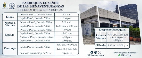 Horario Eucaristías y Despacho Parroquial